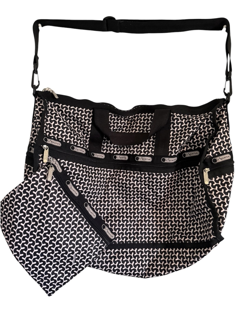 LeSportsac Black & White Patterned Weekender Bag w Makeup bag (New)